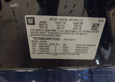 2017 Cadillac Escalade Esv Platinum из США, поврежденный, VIN 1GYS4KKJ0HR192309